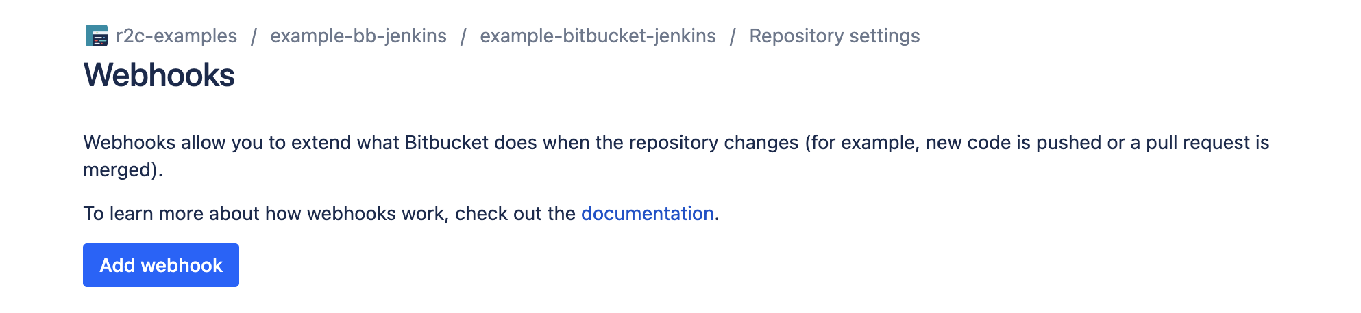 A Bitbucket repository's Webhooks page